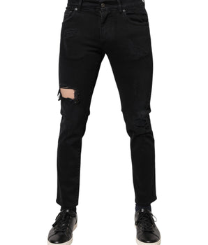 Vaqueros ajustados con logo de Dolce &amp; Gabbana en algodón negro desgastado