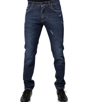 Vaqueros ajustados con estampado de logotipo de algodón azul de Dolce &amp; Gabbana