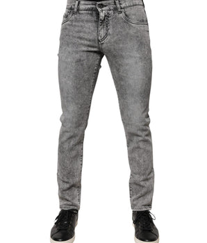 Vaqueros ajustados de algodón con placa del logotipo en gris de Dolce &amp; Gabbana