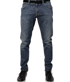 Vaqueros ajustados de algodón con placa del logotipo azul de Dolce &amp; Gabbana