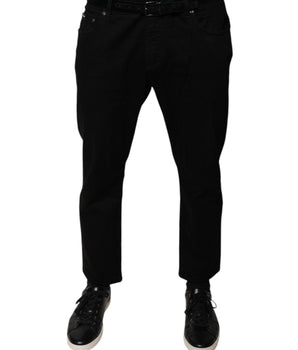 Vaqueros ajustados de mezclilla con logotipo elástico de algodón negro de Dolce &amp; Gabbana