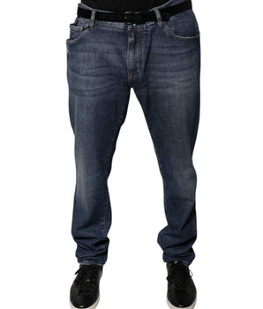 Vaqueros ajustados de algodón azul oscuro con logotipo de Dolce &amp; Gabbana