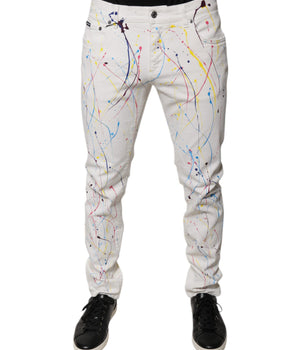 Vaqueros ajustados con estampado de salpicaduras de color blanco de Dolce &amp; Gabbana