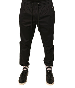 Pantalones deportivos negros elásticos de algodón de Dolce &amp; Gabbana
