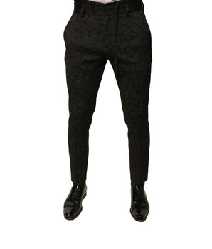 Pantalones de vestir ajustados de poliéster con brocado negro de Dolce &amp; Gabbana para hombre