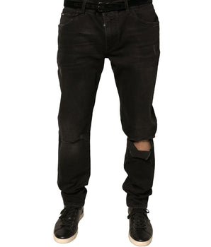 Vaqueros ajustados de algodón con logotipo roto en negro de Dolce &amp; Gabbana