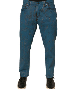 Vaqueros ajustados de algodón elástico con logotipo azul de Dolce &amp; Gabbana