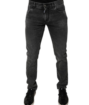 Pantalones vaqueros ajustados de algodón elástico con logotipo negro de Dolce &amp; Gabbana