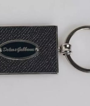 Llavero con anilla metálica y logotipo de cuero negro de Dolce &amp; Gabbana