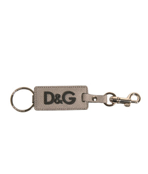 Dolce &amp; Gabbana Beige DG Logo Leather Gold Metal Men Keychain Keyring