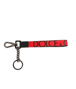 Dolce &amp; Gabbana Red Logo Leather Silver Brass Holder Keychain Keyring