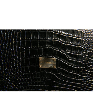 Dolce &amp; Gabbana Elegant Black Leather Logo Plaque Holder Catalog Case
