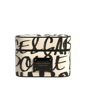 Dolce & Gabbana Black White Leather Scribble Embossed Logo Airpods Case