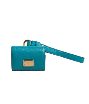 Dolce & Gabbana Green Logo Plaque Leather Gold Metal Strap Airpods Case