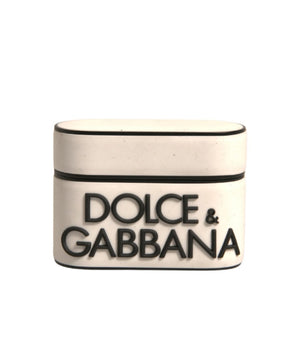 Dolce &amp; Gabbana White PVC Embossed Logo Plaque Holder Airpods Case