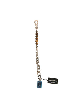 Llavero con placa del logotipo y cadena de latón plateado de Dolce &amp; Gabbana