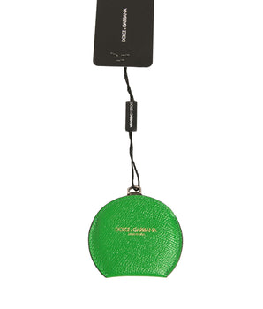 Espejo de mano redondo con logotipo de piel de becerro verde de Dolce &amp; Gabbana