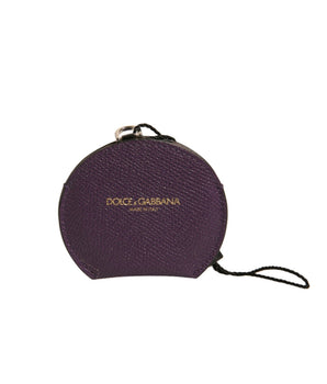 Espejo de mano redondo con logotipo de Dolce &amp; Gabbana en piel de becerro morada