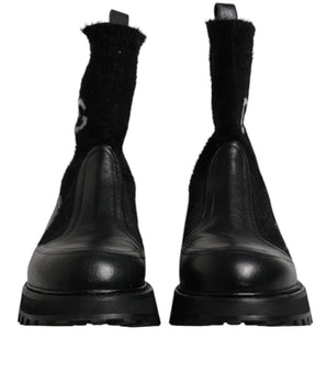 Dolce &amp; Gabbana Black DG Logo Horse Sock Ankle Boots Shoes