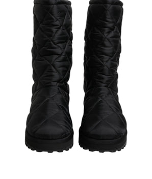 Botas de invierno negras acolchadas de poliéster de Dolce &amp; Gabbana a media pantorrilla.