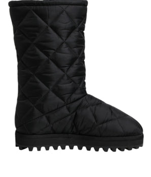 Botas de invierno negras acolchadas de poliéster de Dolce &amp; Gabbana a media pantorrilla.