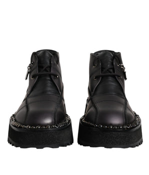 Dolce &amp; Gabbana Black Leather Lace Up Ankle Boots Shoes