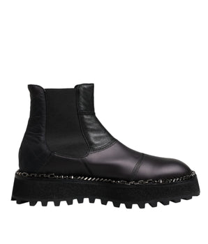 Dolce &amp; Gabbana Black Chelsea Boots Leather Slip On Shoes
