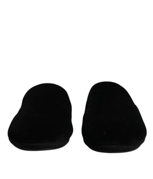 Dolce &amp; Gabbana Black Viscose Velvet Slides Flat Slipper Shoes