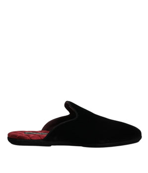 Dolce &amp; Gabbana Black Viscose Velvet Slides Flat Slipper Shoes