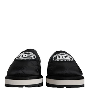 Dolce &amp; Gabbana Black Nylon Quilted Logo Patch Sandals Slides Shoes