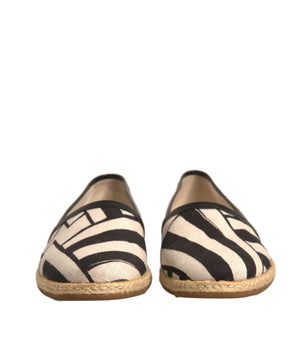 Dolce &amp; Gabbana Black White Stripes Slip On Espadrille Shoes