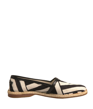 Dolce &amp; Gabbana Black White Stripes Slip On Espadrille Shoes