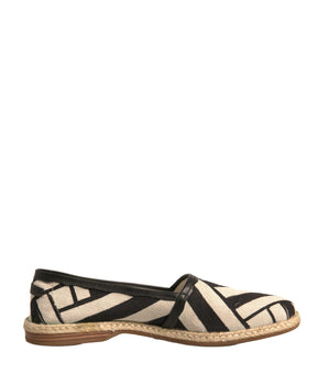 Dolce &amp; Gabbana Black White Stripes Slip On Espadrille Shoes