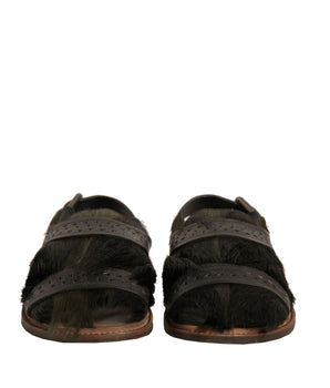 Dolce &amp; Gabbana Green Gazelle Hair Leather Flats Sandals Shoes