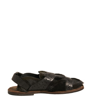 Dolce &amp; Gabbana Green Gazelle Hair Leather Flats Sandals Shoes