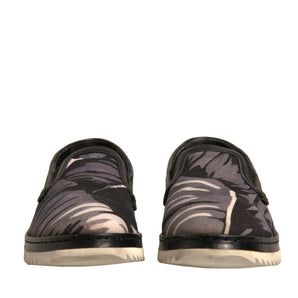 Dolce &amp; Gabbana Black Canvas Tropical Print Slip On Shoes