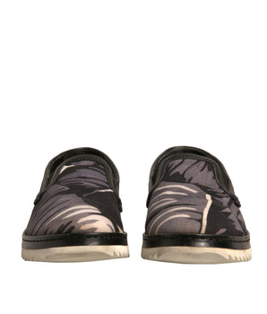 Dolce &amp; Gabbana Black Canvas Tropical Print Slip On Shoes