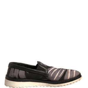 Dolce &amp; Gabbana Black Canvas Tropical Print Slip On Shoes