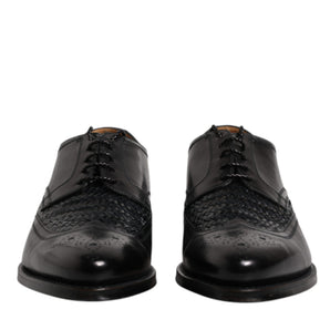 Dolce &amp; Gabbana Black Leather Derby Wingtip Lace Up Formal Dress Shoes