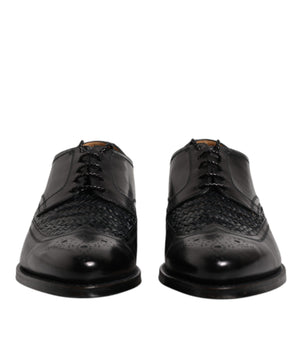 Dolce &amp; Gabbana Black Leather Derby Wingtip Lace Up Formal Dress Shoes