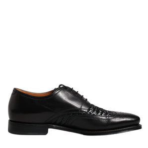 Dolce &amp; Gabbana Black Leather Derby Wingtip Lace Up Formal Dress Shoes