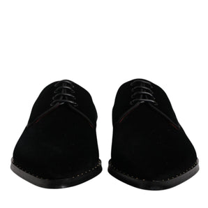 Dolce &amp; Gabbana Black Velvet Cotton Lace Up Derby Shoes