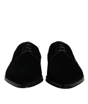 Dolce &amp; Gabbana Black Velvet Cotton Lace Up Derby Shoes