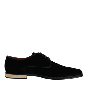 Dolce &amp; Gabbana Black Velvet Cotton Lace Up Derby Shoes