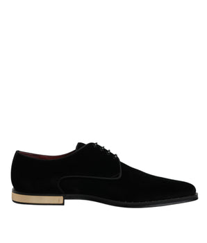 Dolce &amp; Gabbana Black Velvet Cotton Lace Up Derby Shoes