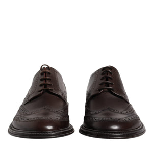 Dolce &amp; Gabbana Brown Leather Derby Wingtip Lace Up Formal Dress Shoes