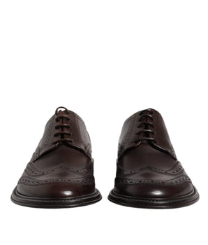 Dolce &amp; Gabbana Brown Leather Derby Wingtip Lace Up Formal Dress Shoes