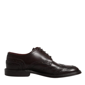 Dolce &amp; Gabbana Brown Leather Derby Wingtip Lace Up Formal Dress Shoes