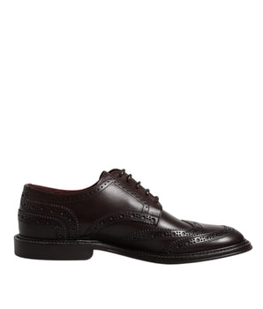 Dolce &amp; Gabbana Brown Leather Derby Wingtip Lace Up Formal Dress Shoes