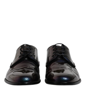 Dolce &amp; Gabbana Multicolor Peacock Patent Leather Derby Men Dress Shoes